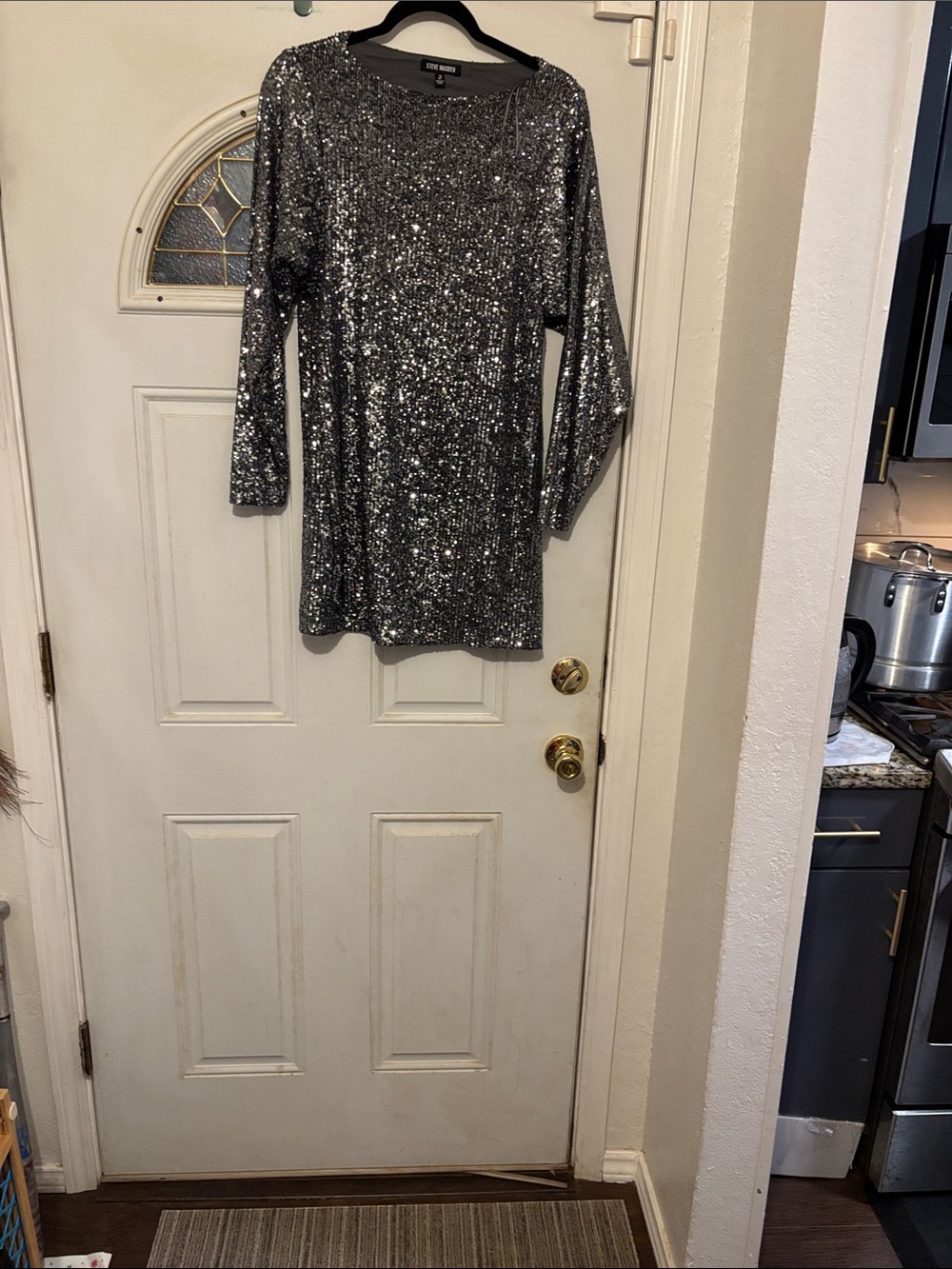 Steve Madden Silver Sequin Midi Dress-P2P:17, Length 33